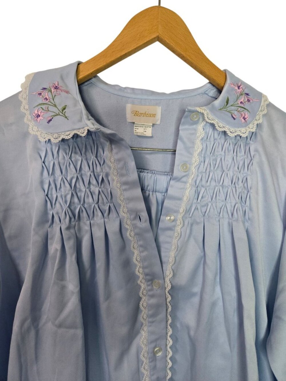 Women's Vintage Retro Barbizon Blue Pajama Set With Embroidered Collar Smocking - Picture 4 of 16